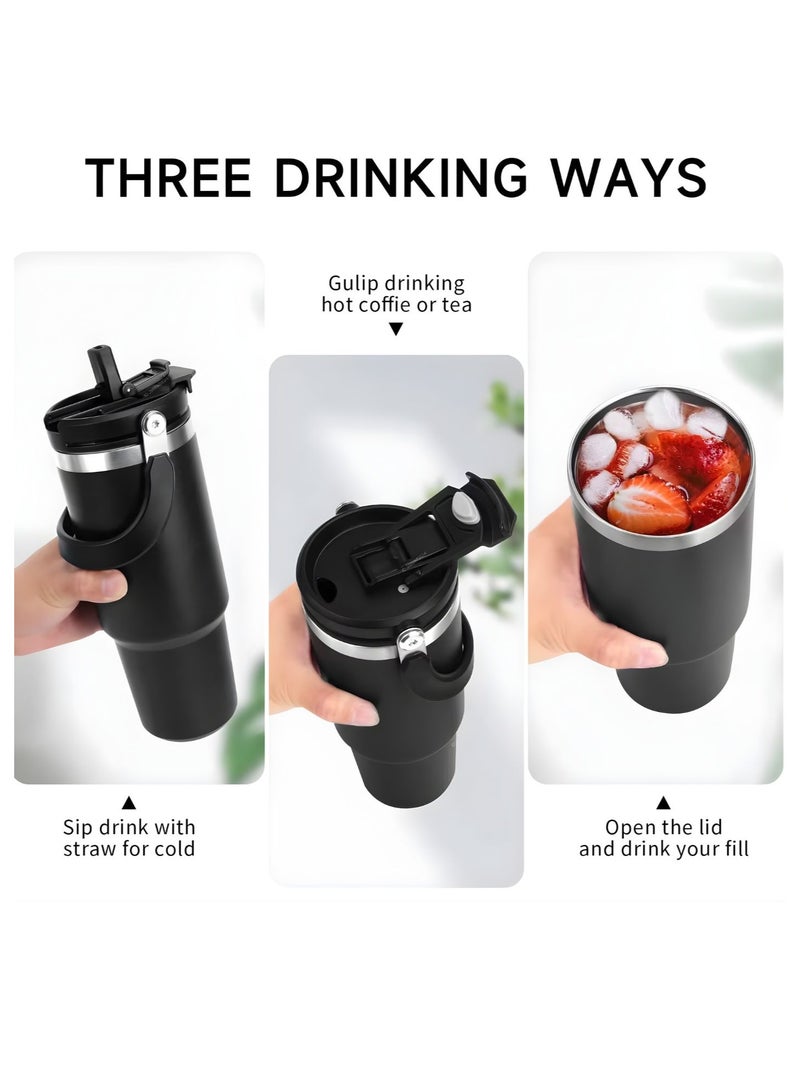 TYESO 1200ml Vacuum Insulated Tumbler 40oz Stainless Steel Travel Mug with Handle & Lid – Double Wall Thermal Water Bottle for Hot & Cold Drinks, Leakproof Large Capacity Cup – Black - Image 4